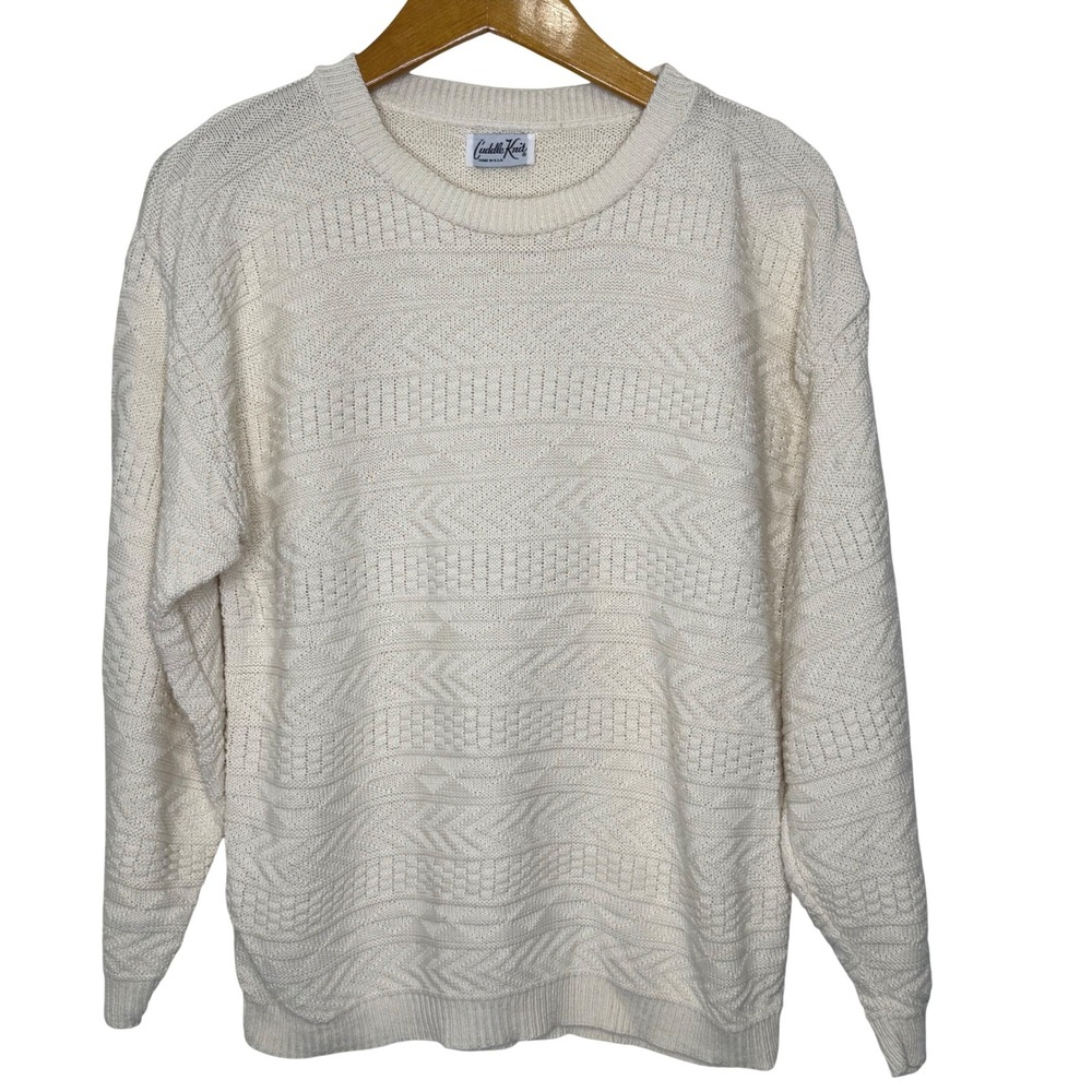 Vintage Cuddle Knit Textured Knit Crewneck Sweater‎ Mens Medium Cream